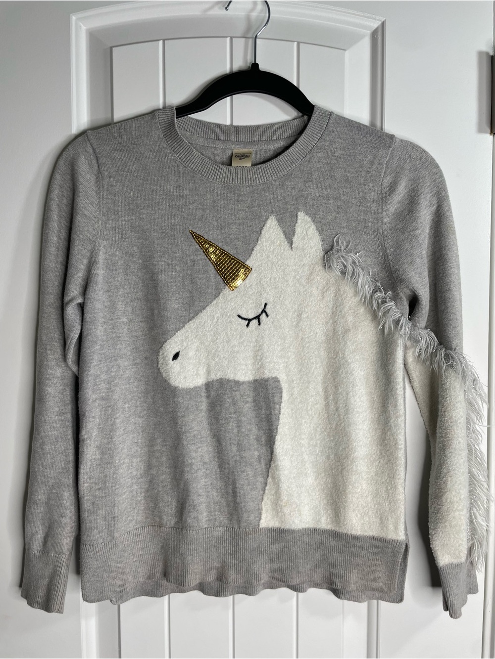 OshKosh B'gosh Gray and White Unicorn Crewneck with Gold Horn